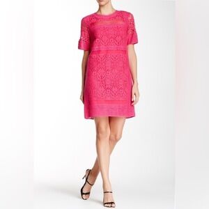 Rebecca Taylor pink  Silk organza Lace shift Dress size 10